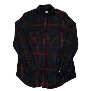Urban Outfitter BDG WMS Black Red Blue Plaid Oversized L/S Button Up Shirt Sz XS